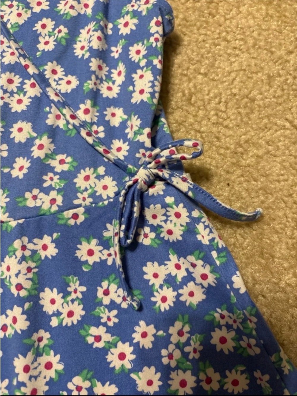 Pink & Violet Blue Daisy Floral Ruffle Wrap Dress Medium 8/10 - Picture 4 of 4